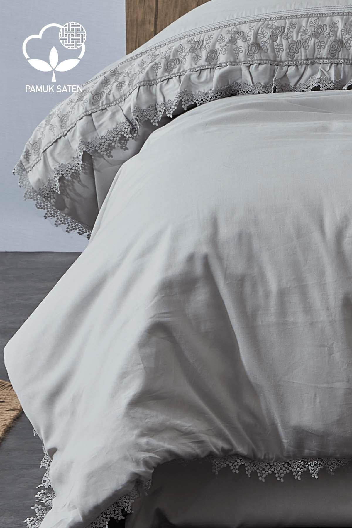 Alina Lace Cotton Satin Double 6-Piece Duvet Cover Set