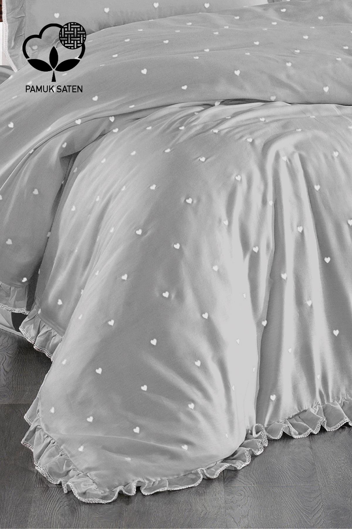 Amore Heart Embroidered Cotton Satin King Size 6-Piece Duvet Cover Set