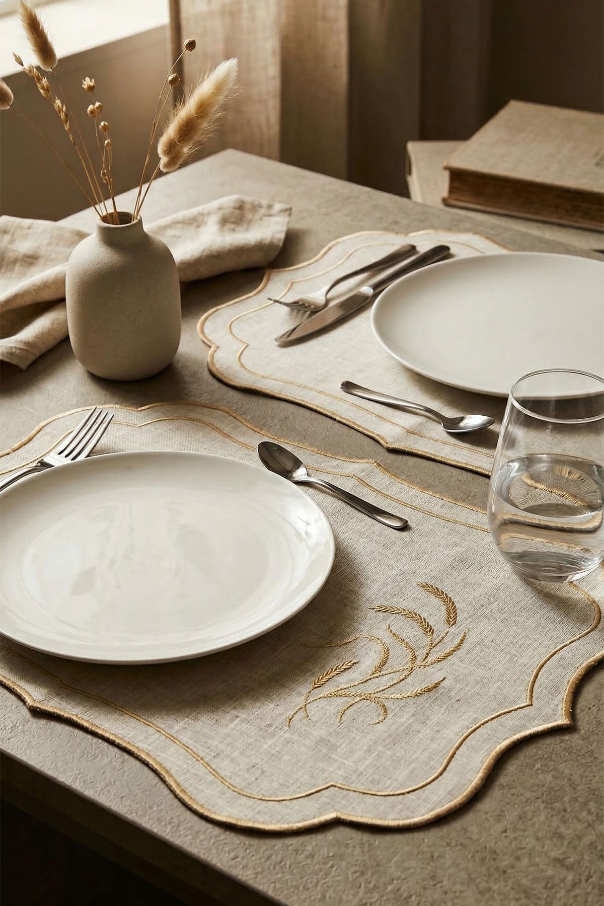 Wheat Embroidered Stain-Resistant & Non-Iron Placemat (35 x 50 cm)