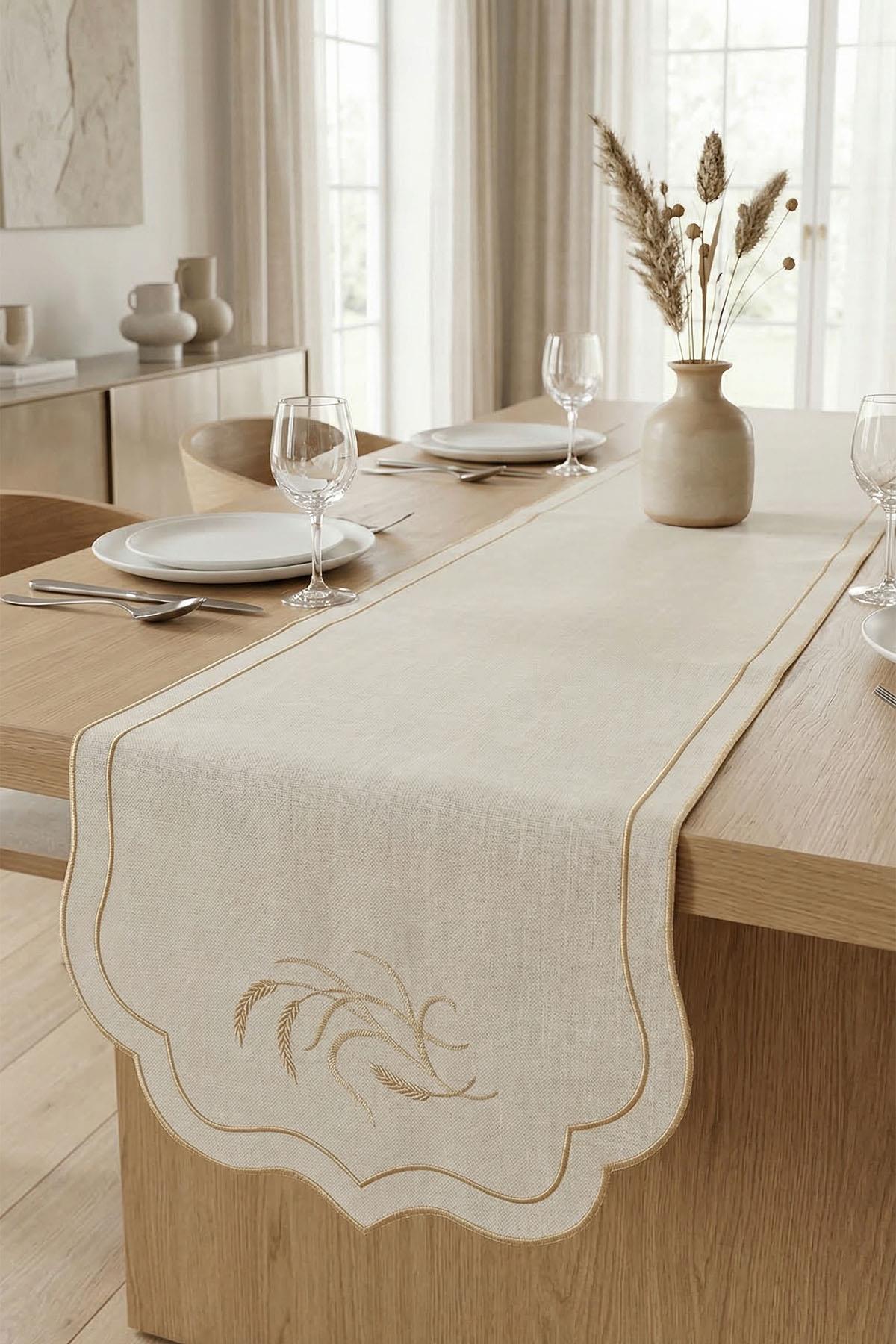 Wheat Embroidered Stain-Resistant Non-Iron Runner (40 x 140 cm)