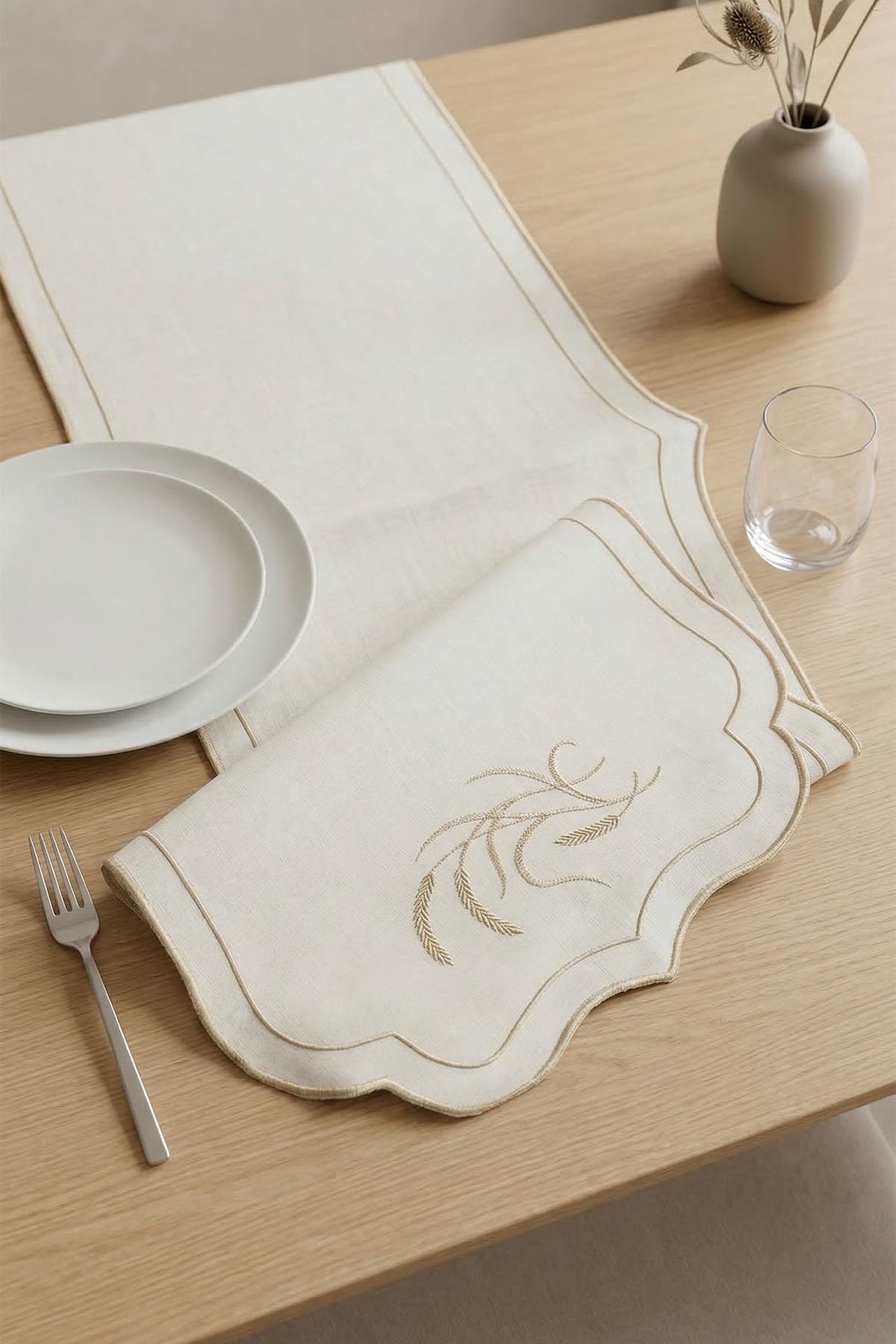 Wheat Embroidered Stain-Resistant Non-Iron Runner (40 x 140 cm)