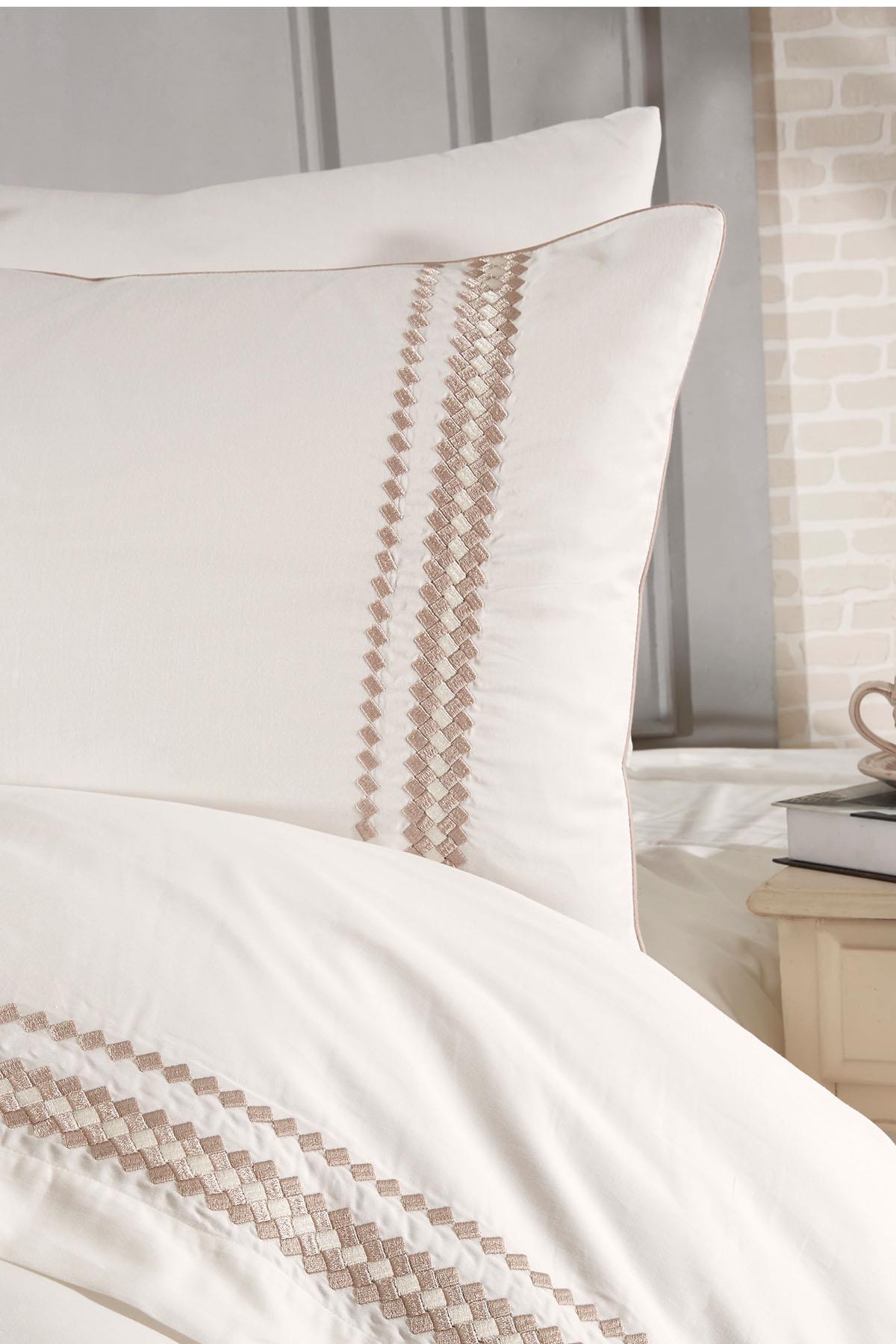 Benita Herringbone Embroidered Cotton Satin King Size 6-Piece Duvet Cover Set