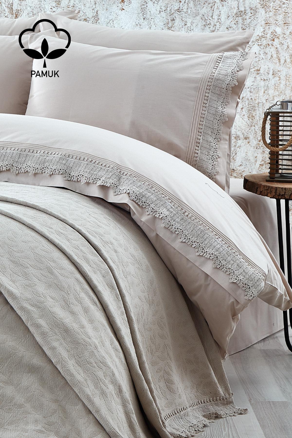 Cadiz Lace Double 7 Piece Duvet Cover + Blanket Set