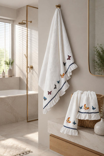 Laura Butterfly Embroidered Face Towel (50 x 90 cm)