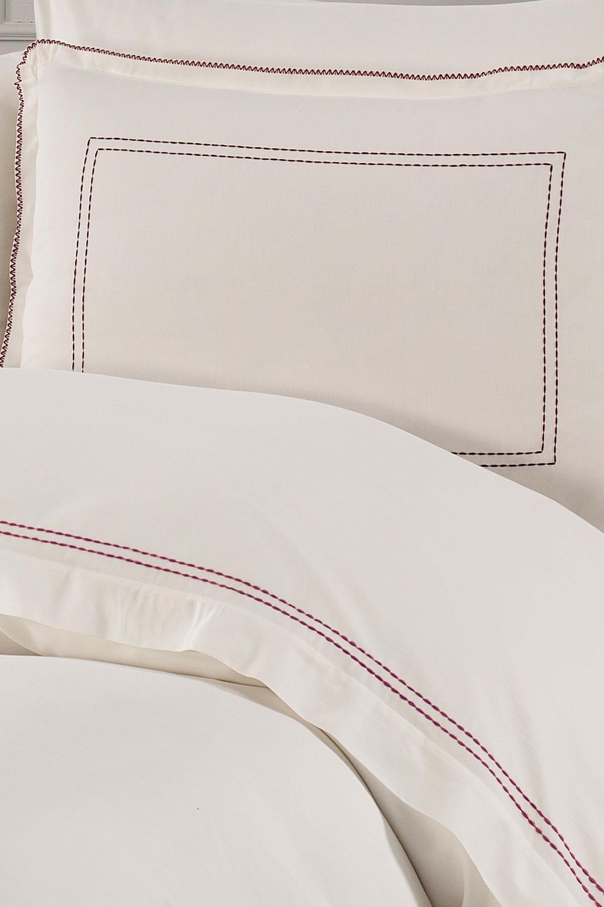 Linge Striped Embroidered Cotton Sateen 6-Piece Double Duvet Cover Set