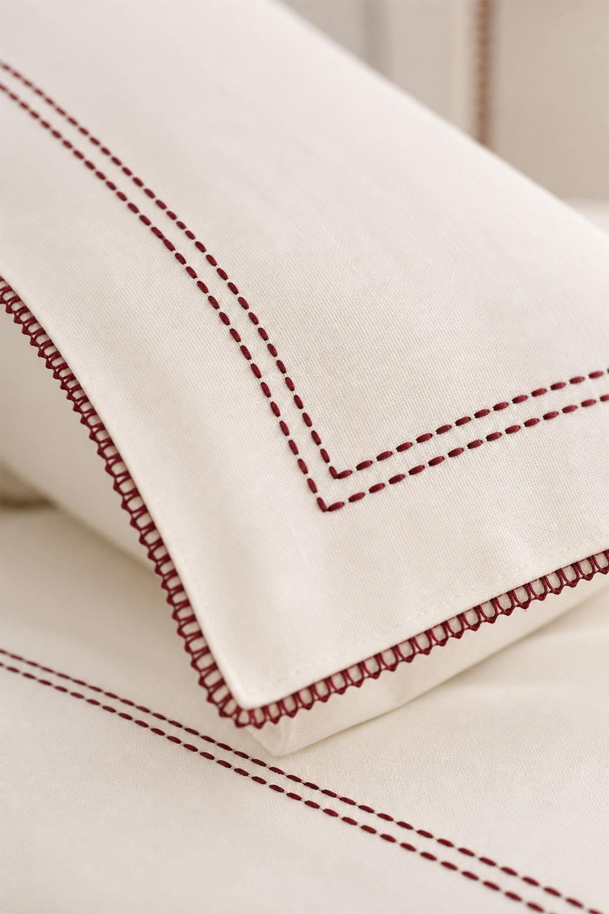 Linge Striped Embroidered Cotton Sateen 6-Piece Double Duvet Cover Set