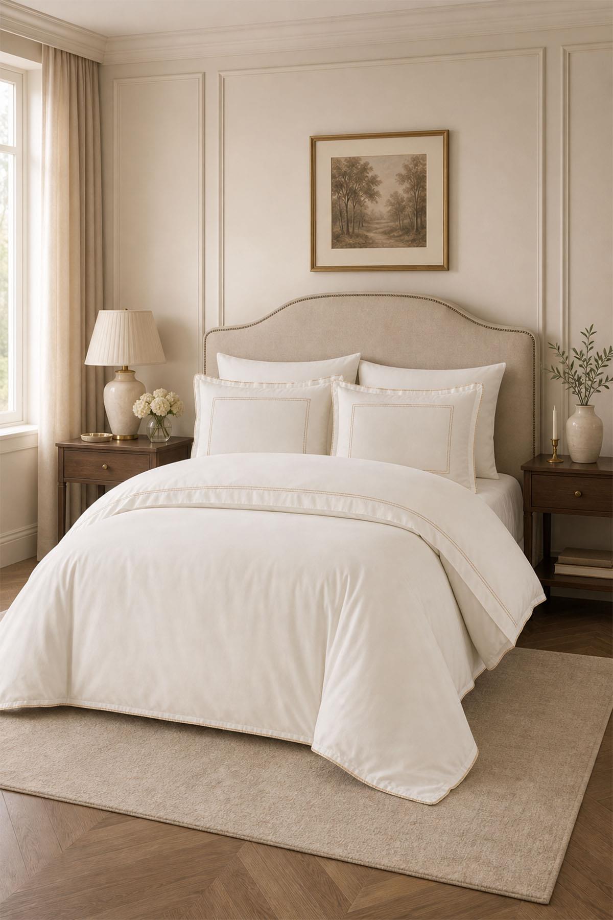 Linge Striped Embroidered Cotton Sateen 6-Piece Double Duvet Cover Set