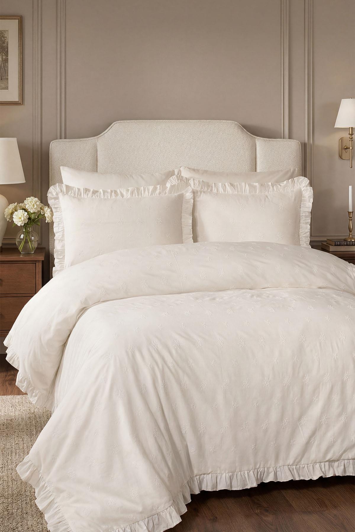 Lovella Floral Embroidered Cotton Sateen Double Duvet Cover Set - 6 Pieces