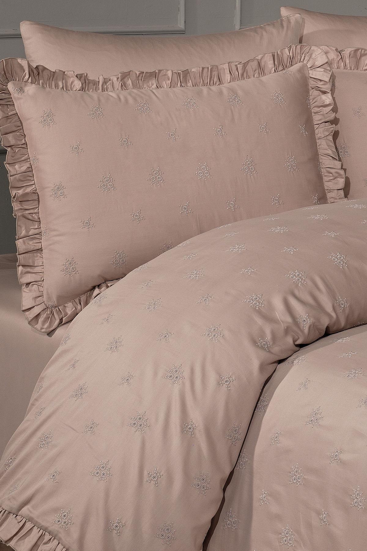 Lovella Floral Embroidered Cotton Sateen Double Duvet Cover Set - 6 Pieces