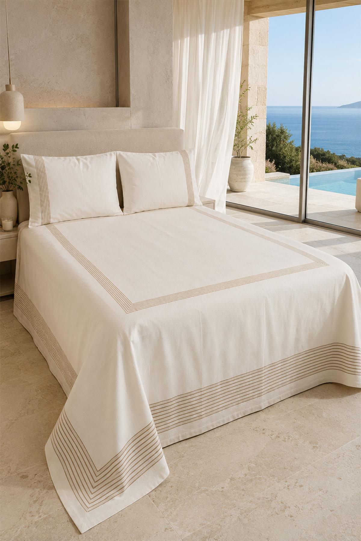 Marbel Striped Detail Double Size 4-Piece Pique Set