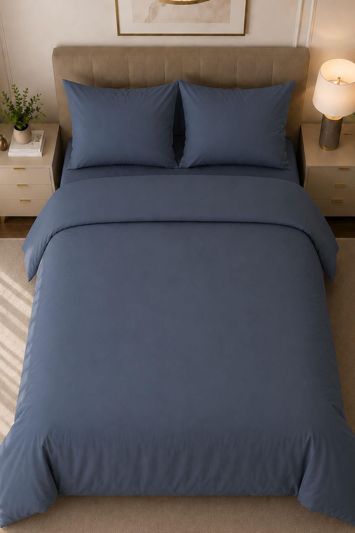 Melody Plain Cotton Sateen Double Duvet Cover Set 4 Pieces