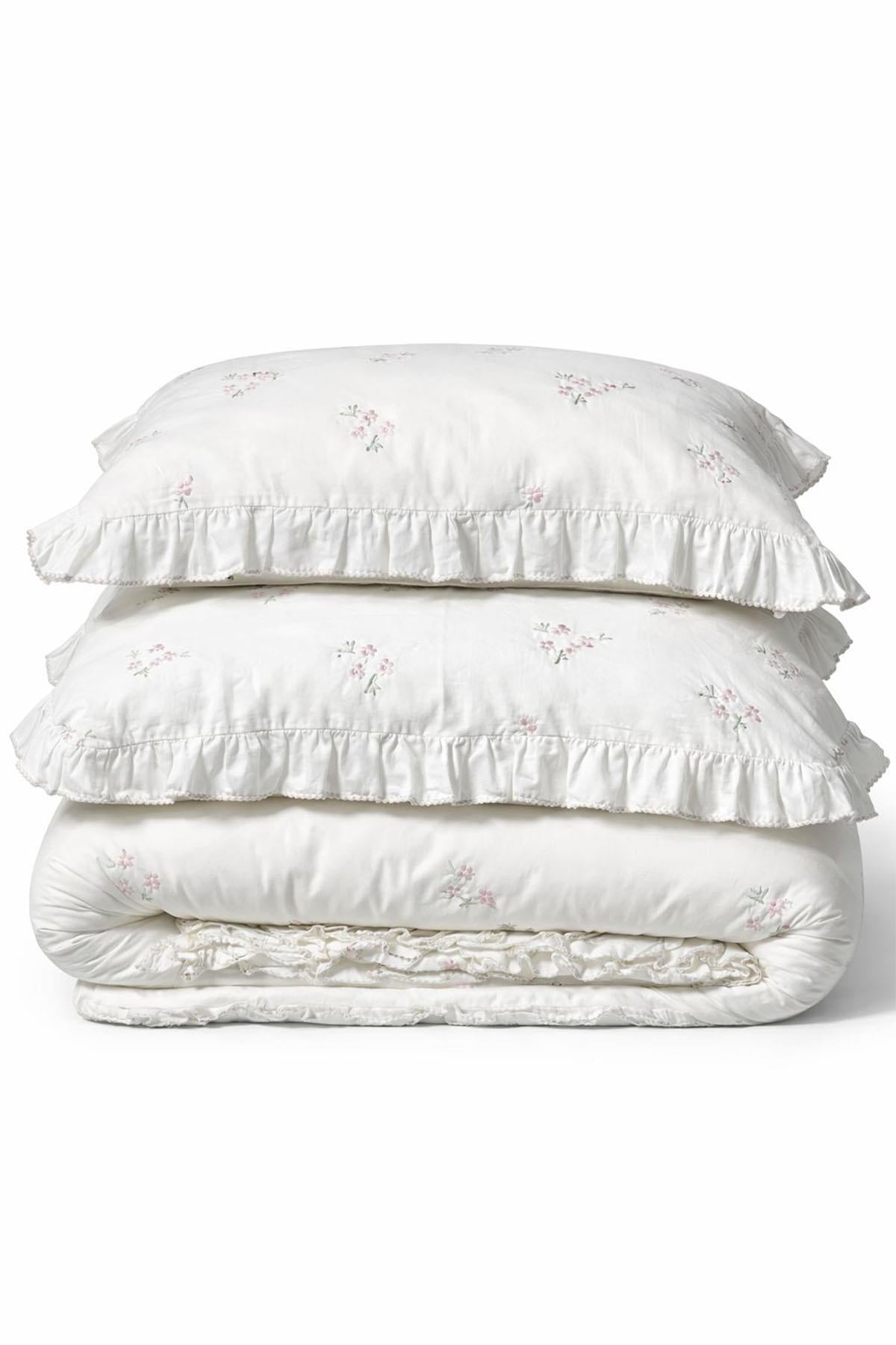 Nadia Daisy Embroidered Cotton Satin Double 6-Piece Duvet Cover Set