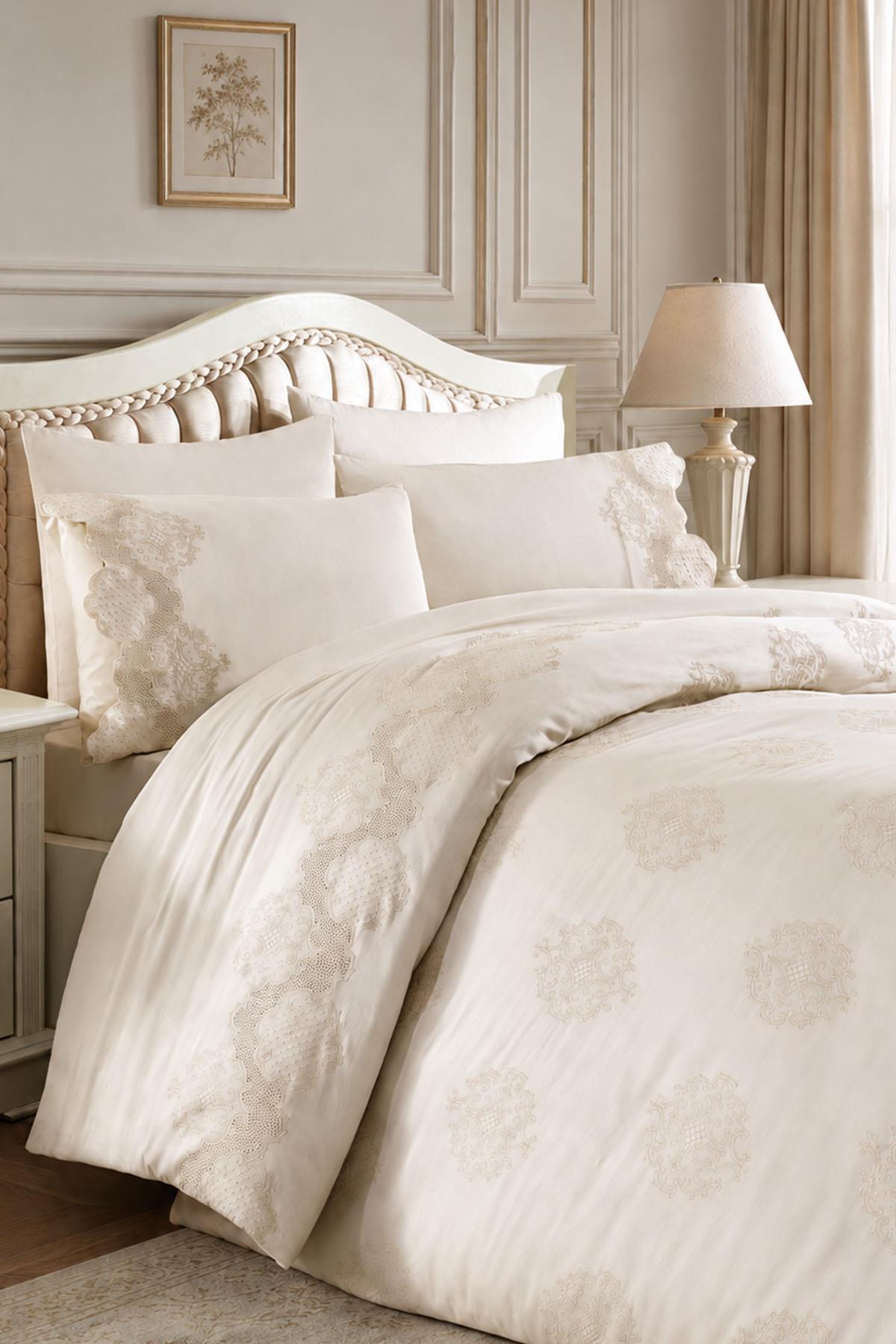 Simena Embroidered Cotton Satin Double 6-Piece Duvet Cover Set