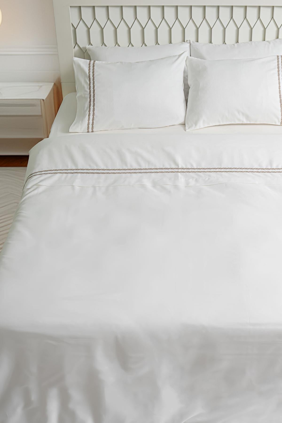 Vetra Striped Embroidered Cotton Sateen Double Duvet Cover Set, 6 Pieces