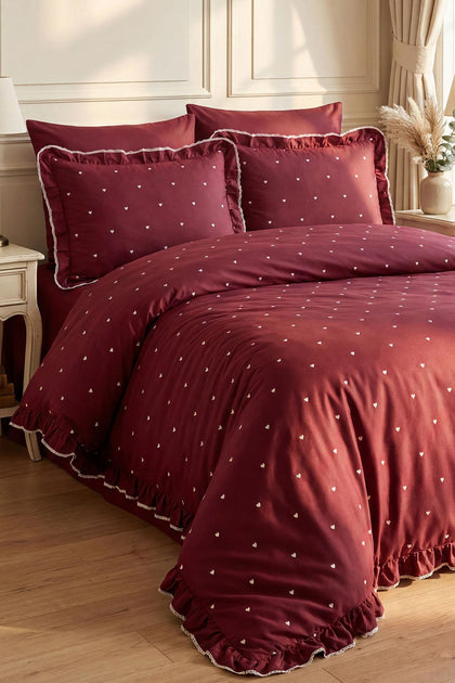 Amore Cotton Satin Double Heart Duvet Cover Set