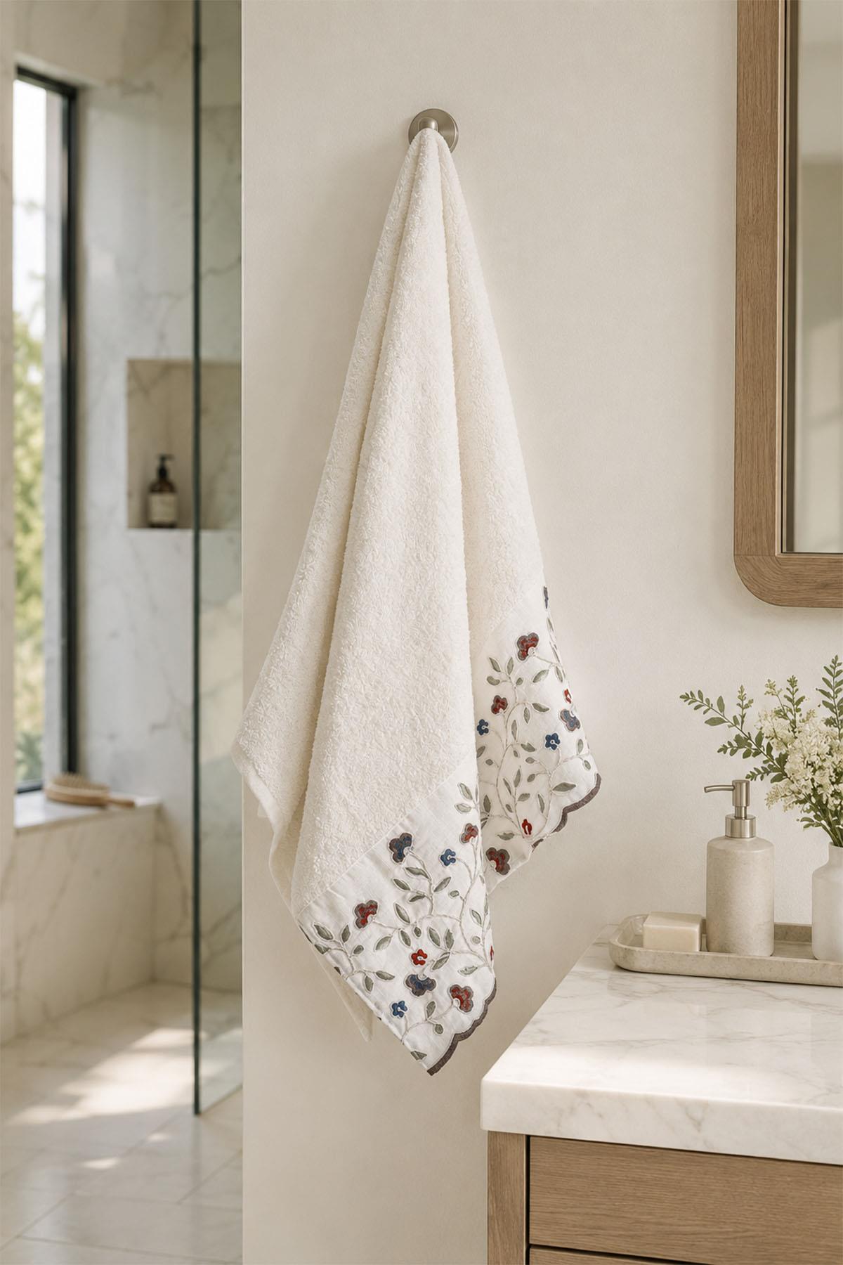 Livano Colorful Flower Embroidered Face Towel (50 x 90 cm)