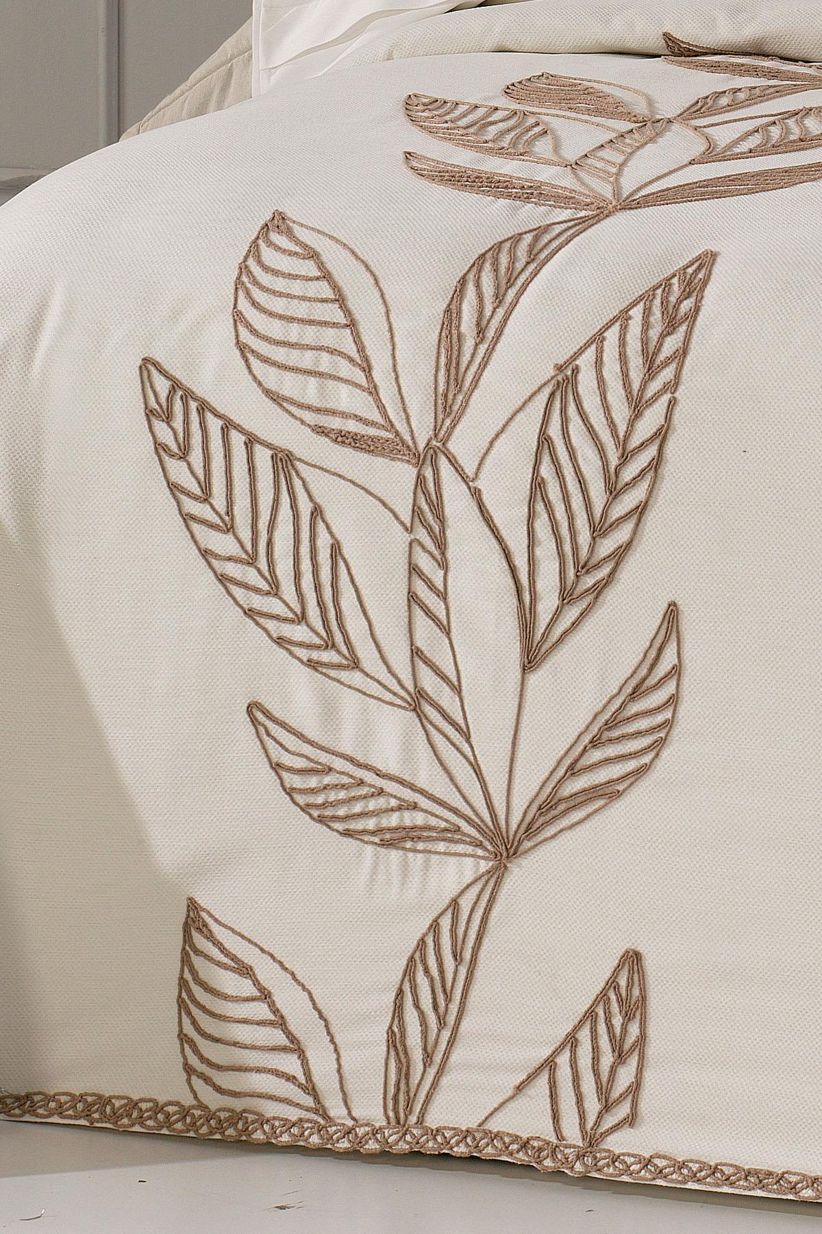 Oslo Leaf Embroidered Double Duvet Cover + Pique Set - 7 Pieces