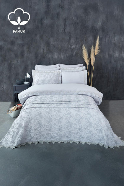 Ribera Embroidered Double 9-Piece Duvet Cover + Blanket Set