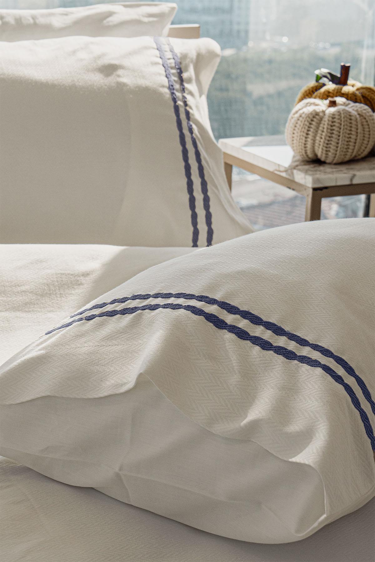Vetra Striped Embroidered Cotton Sateen Double Duvet Cover Set, 6 Pieces